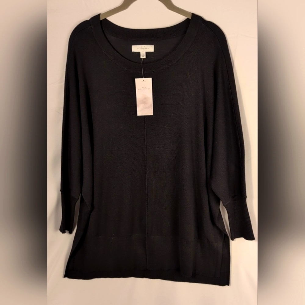 Womens New Directions Black Core Long Sleeve Stretch Lightweight Sweater S
